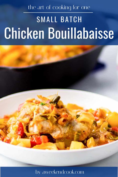 This Chicken Bouillabaisse recipe (Bouillabaisse de Poulet) is an American variation of the traditional French Bouillabaisse. A rich and savory stew with a blend of vegetables and seasoning that will have you making this comfort food dish over and over again. Chicken Bouillabaisse, Recipe With Leeks, Mom's Meatloaf Recipe, Bouillabaisse Recipe, Slow Cooker Moroccan Chicken, Slow Cooker Casserole, Broiled Chicken, Single Serving Recipes, Weekend Cooking