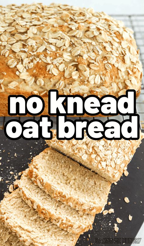 If you're a fan of homemade bread, don't miss out on this simple no-knead Oat Bread Recipe! It's the perfect way to make easy oatmeal bread! Easy Oatmeal Bread Recipes, Oats Bread Recipe Healthy, No Knead Oatmeal Bread, Oatmeal Bread Easy, Oatmeal Quick Bread Recipes, Oat Bread Recipe Gluten Free, Easy No Knead Bread, Oatmeal Bread Recipe, Oat Bread Recipe