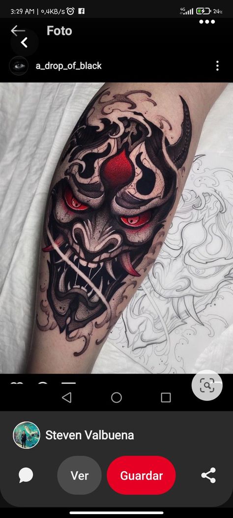 Japan Demon Tattoo, Cool Face Tattoos, Arm Tattoo Men, Japanese Demon Tattoo, Tatuaje Trash Polka, Dragon Head Tattoo, Oni Tattoo, Blade Tattoo, Tattoo Japanese