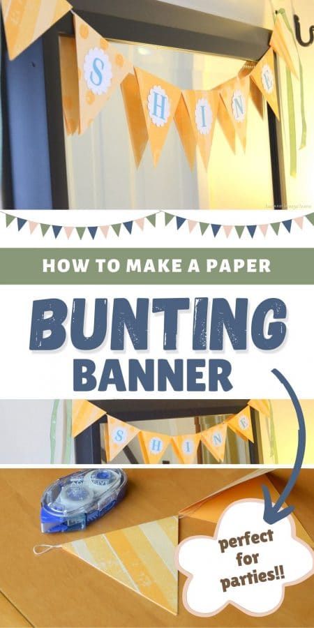 Learn how to make an easy paper triangle bunting banner using simple scrapbooking supplies. It is the perfect compliment to any decor or special occasion. Make one to celebrate an event (like birthdays or baby showers), or just make one to pep up your home decor. It's a fun and easy craft project! How To Make A Banner Diy, Homemade Happy Birthday Banner, How To Make A Banner, Diy Triangle Banner, Paper Bunting Ideas, Paper Banner Diy, Pennants Diy, How To Make Bunting, Paper Bunting Banner