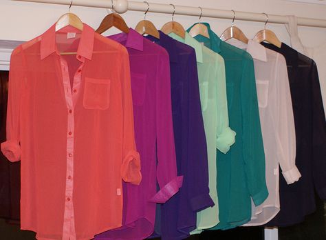 I love the array of colors!    Barbie shirts by Never Fully Dressed The Rack, The Clothes, Sheer Blouse, Girly Girl, Style Me Pretty, Look Fashion, Passion For Fashion, Dress To Impress, Style Me