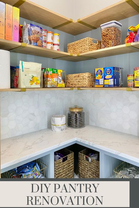 DIY Pantry Renovation | How To Build A Custom Pantry Diy Shelf Ideas, Corner Kitchen Pantry, Diy Pantry Shelves, Pantry Renovation, Wooden Pantry, Beautiful Pantry, White Pantry, Diy Shelf, Farmhouse Pantry