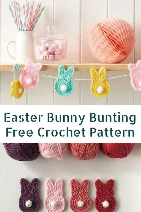 Cutest Easter Crochet Bunny Bunting Free Pattern - Daily Crochet Easter Garland Diy, Crochet Bunting Pattern, Easter Crafts Diy Kids, Bunny Bunting, Easter Crochet Patterns Free, Easter Bunting, What To Crochet, Bunting Pattern, Crochet Bunting