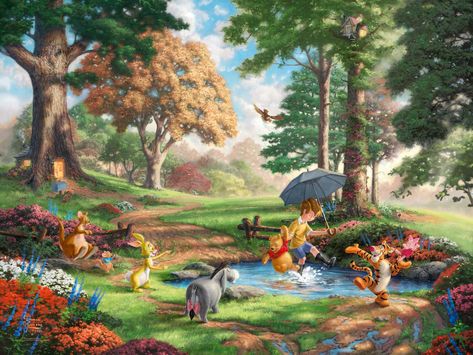 Winnie the Pooh Umbrella Trees Drawing HD #digital/artwork #trees #drawing #the #umbrella #pooh #winnie #1080P #wallpaper #hdwallpaper #desktop Thomas Kinkade Art, Thomas Kinkade Paintings, Thomas Kincaid, Kinkade Disney, Kinkade Paintings, Thomas Kinkade Disney, Art Thomas, Disney Paintings, Hundred Acre Woods