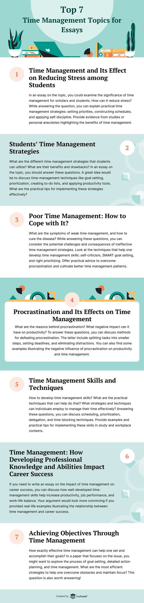 The team of experts at IvyPanda gathered the top-7 list of time management topics for essays. It can be helpful if you plan to work on this subject to gain extra inspiration. If you need more ideas - check out the link on this pin! Time Management Essay, Ideas To Write About, Essay Samples, Topic Ideas, Ourselves Topic, Essay Topics, Essay Examples, Teen Life, Writing Process