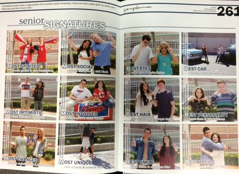 Last year's 'two Senior Signatures' spreads featured 48 seniors in 24 categories with runners up listed as well. (Photo by Amaya Hunsberger) Most Athletic Yearbook Photo Ideas, Senior Superlatives Yearbook, Jostens Yearbook, Yearbook Superlatives, Senior Superlatives, Teaching Yearbook, Middle School Yearbook, Photo Yearbook, Yearbook Class