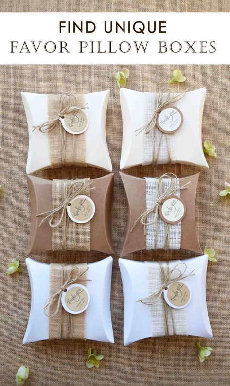 These Rectangular or Square Ivory Pillow Boxes are very versatile. Square or Rectangle you already know, but the tag is also personalized.Versatile because these boxes are perfect for any occasion, like weddings, birthdays, anniversaries, bridal showers, baby showers, Christmas, and other occasions you may like to need them. #rusticfavorboxes #favorgiftboxes #rusticpillowboxes #squarepillowboxes #largepillowboxes #giftboxes #wrappingideas #rusticwrapping Rustic Packaging Ideas, Party Boxes Ideas, Square Gift Box Ideas, Favor Boxes Ideas, Pillow Box Ideas, Gift Wrapping Square Boxes, Wrap Square Gift, Pillow Box Favors, Wedding Favour Pillow Boxes