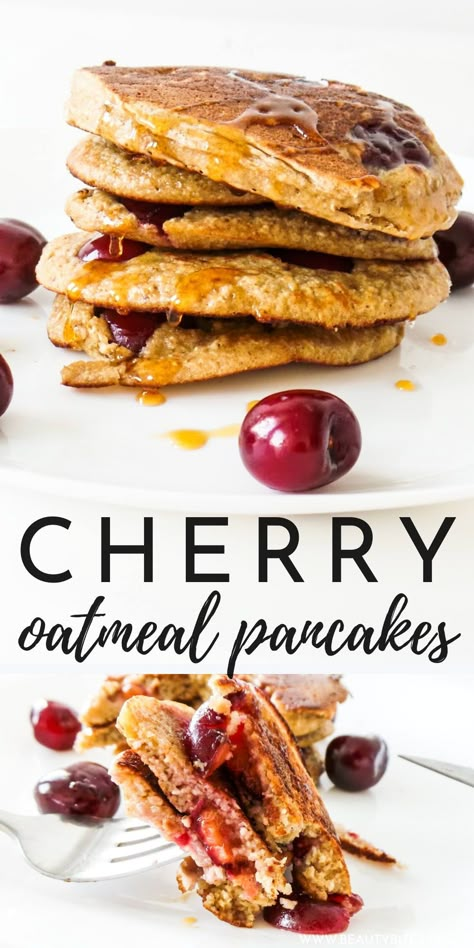 Simple Breakfast Recipes Easy, Cherry Breakfast Recipes, Breakfast In Bed Recipes, Healthy Cherry Recipes, Oat Pancakes Healthy, Cherry Recipes Healthy, Infant Meals, Cherry Pancakes, Cherry Breakfast