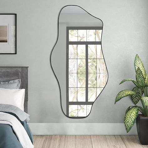 Amazon.com: DAOYIJIAJU Irregular Mirror, Asymmetrical Mirror, Modern Decorative Mirror, Large Irregular Body Shape Mirror, Black Frame Mirror for Living Room Bathroom Bedroom Entryway Fireplace, 47.2"x21" : Home & Kitchen Mirror For Living Room, Irregular Mirror, Asymmetrical Wall, Black Mirror Frame, Wavy Mirror, Interior Design Per La Casa, Shaped Mirror, Living Room Mirrors, Weird Shapes