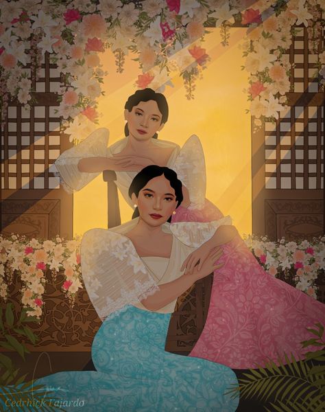 Model: Kristine and Kristelle Alejandria Filipina Illustration Art, Filipina Woman Aesthetic, Philippine Illustration, Filipino Paintings, Philippine Traditions, Philippine Mythology, Philippine Culture, Filipino Heritage, Filipino Clothing