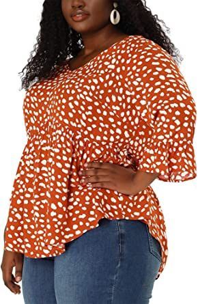 Agnes Orinda Plus Size Polka Dots Blouses for Women V Neck 3/4 Ruffle Sleeve Peplum Tops Plus Size Peplum, Ruffle Hem Blouse, Peplum Tops, Jeans And Flats, Babydoll Blouse, Plus Size Brands, Shrug Cardigan, Flounce Sleeve, Peplum Blouse