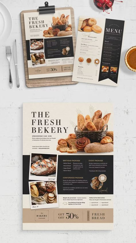 Aesthetic Bakery Menu Design, Digital Menu Design Ideas, Bakery Template Design, Bakery Menu Aesthetic, Patisserie Menu Design, Bakery Newsletter, Flyer Design Restaurant, Menu Bakery Design, Bakery Flyer Design Ideas