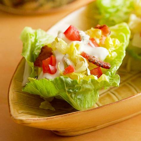 Lettuce Cups with Blue and Bacon Mini Wedge Salad, Wedge Salads, Bacon Lettuce Tomato, Wedge Salad, Gardens Ideas, Lettuce Cups, Finger Food Appetizers, Appetizer Salads, Holiday Appetizers