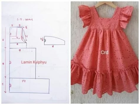 ကလေးဝတ် Pattern, Kids Frocks Design Sewing Patterns, Toddler Dress Patterns, Clothes Patterns Sewing, Projek Menjahit, Kids Clothes Patterns, Baby Clothes Patterns Sewing, Easy Dress Sewing Patterns, Baby Frock Pattern