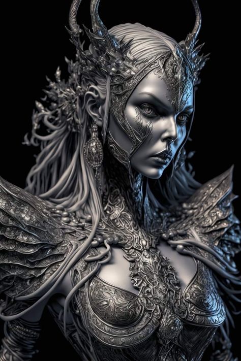 By Truong Thuy Goddess Fantasy Art, Silver Goddess, Divine Feminine Goddess, Painted Ladies, Silver Paint, Goddess Art, Inspiring Art, Black N White, Woman Painting