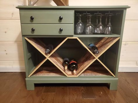 Wine Cabinet Diy, Diy Wine Bar, Wine Bar Furniture, Wine Credenza, Diy Dresser Plans, Wine And Coffee Bar, Dresser Bar, Repainting Furniture, Repurposed Dresser