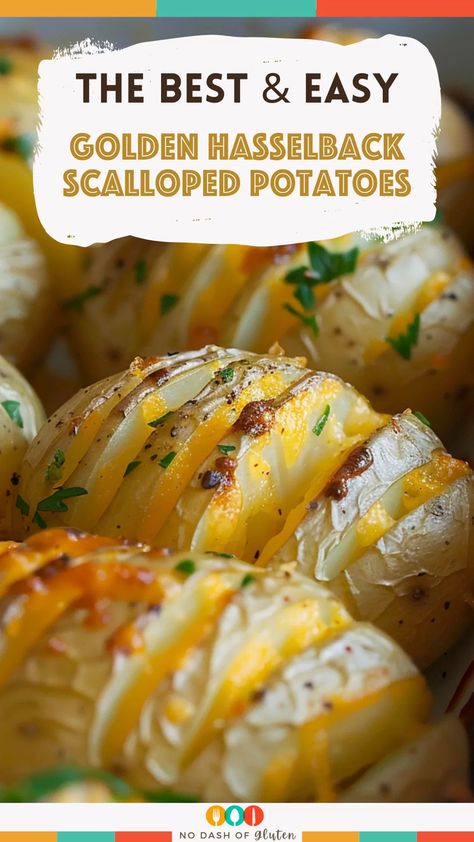 These Golden Hasselback Scalloped Potatoes combine the crispy edges of Hasselback potatoes with the creamy richness of scalloped potatoes. Each slice is coated in a cheesy, herb-infused sauce with Gouda, Parmesan, and fresh rosemary, making it a crowd-pleaser for holidays or cozy dinners. Save this recipe to impress at your next gathering! Yukon Gold Potato Hasselback, Potato Hasselback, Yukon Gold Potato, Best Spaghetti Recipe, Potatoes Crispy, Cozy Dinners, Hasselback Potatoes, Gluten Free Sides Dishes, Scalloped Potato Recipes