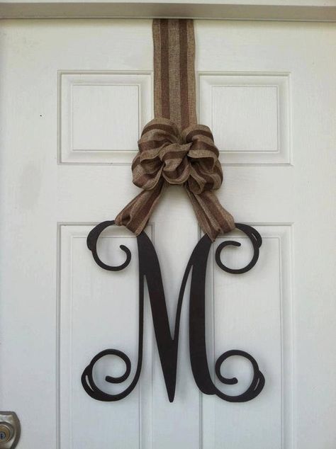 Home Letters With Wreath, Monogram Door Wreath, Wooden Monogram Letters, Letter Door Hangers, Initial Door Hanger, Monogram Door, Wood Initials, Door Letters, Fabric Decoupage