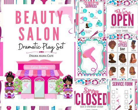 This is a fun and educational pretend play set that allows kids to practice their social skills and imagination. It includes everything they need to create their own salon, including a variety of printable templates, props, and instructions. The set is perfect for classrooms or at home, and it's sure to provide hours of.#HairInspo #ClipartCuts #HairstyleGraphics #HairArtDesigns #ClipartTrends Salon Pretend Play, Hair Styles For Men, Playhouse Makeover, Kids Salon, Add Kids, Hair Clipart, Supply Labels, Diverse Books, Math Practice