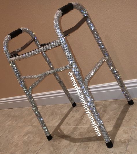 If anyone is interested in a bling walker or bling anything contact 818-817-7575 Decorated Walkers Ideas, Walker Decorations Diy, Bedazzled Cane, Rollator Decorations, Walker Decorations, Walker Decorations Decorating Ideas, Wheelchair Decorations, Assisted Living Decor, Cripple Punk