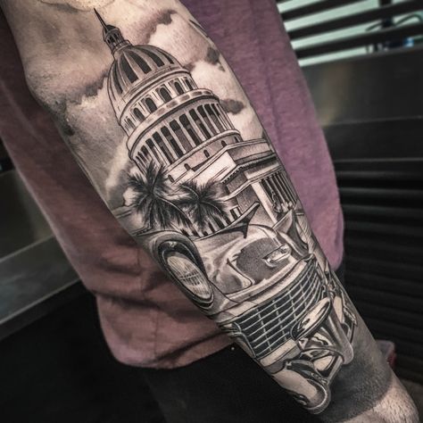 Sacramento Tattoo Ideas, Cuban Tattoos Ideas, Cuba Tattoo Ideas, Cuban Tattoos, Cuba Tattoo, Cuba Fashion, Black And Grey Tattoos Sleeve, Tropical Tattoo, Tattoo 3d