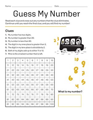 Guess My Number | Worksheet | Education.com Guess My Number, Number Sense Worksheets, Number Worksheet, Math Riddles, Name Puzzle, Number Worksheets, Maths Puzzles, Math Numbers, Number Sense