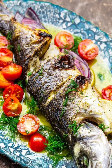 Branzino Recipe Whole Baked, Stuffed Whole Fish Recipes, Whole Fish Recipes Branzino, Mediterranean Branzino Recipe, Stuffed Whole Fish, Branzino Recipe Whole Grilled, Bronzino Fish Recipe Grill, Roast Fish Recipes, Whole Branzino Recipe Baked