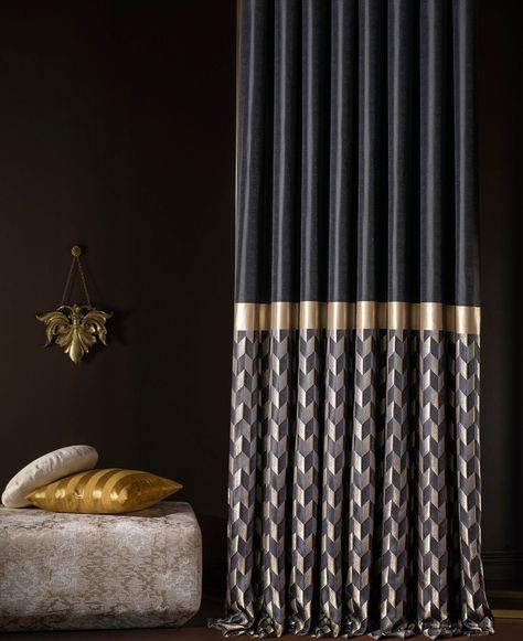 Bedroom Navy Blue, Black And Gold Curtains, Bedroom Navy, Curtains For Home, Patterned Curtains, Gold Curtains, Luxury Curtains, Striped Curtains, Custom Made Curtains