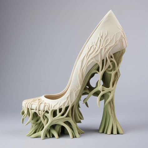 Weird Shoes Crazy Heels, Unique Heels Aesthetic, Unique Platform Shoes, Shoes Fantasy Design, Abstract Heels, Nature Heels, Avant Garde Shoes, Weird Heels, Artist Shoes