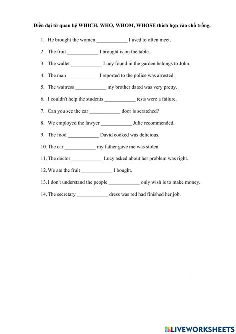 Whose Worksheet, Relative Pronouns, English As A Second Language (esl), English As A Second Language