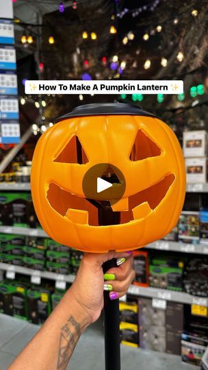 3.2K views · 47K reactions | I’ve been drinking Pumpkin Spice and Apple since August 1st 🤷🏾‍♀️😂🎃
.
I decided to post this now bc these pumpkins really will be gone by October! 
.
What you’ll need: 
- Plastic Pumpkins from @walmart 
- Lanterns (@loweshomeimprovement Item #2851257)
- Zip-Ties 
- Drill 
✨Lantern and Pumpkins are linked under recently featured in my bio ✨
.
Do y’all do holiday crafts? It’s my favorite time of the year and I go HAM 👏🏾😂✨ #halloweendecor #halloween #craftideas #retailwhileblack #blackgirlscraft | Marissa Kearney | retailwhileblack · Original audio Pumpkin Lights Ideas, Pumpkin Pail Crafts, Plastic Pumpkins Crafts, Halloween Plastic Pumpkins, Hallowen Crafts, Halloween Pumpkin Diy, Pumpkin Pail, Halloween Punch, Giant Pumpkin