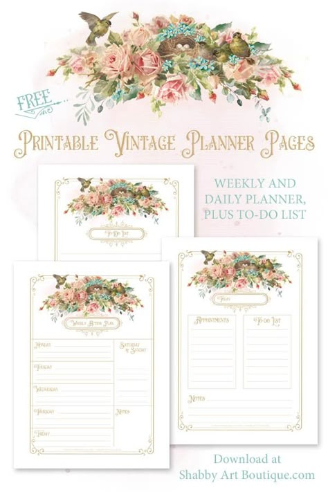 Vintage Planner Printables Free, Free Planner Pages Printables, Daily Planner Printables Free Pdf, Free Art Printables, Free Printable Planner Pages, Agenda Vintage, Vintage Planner, Free Planner Printables, Shabby Chic Printables