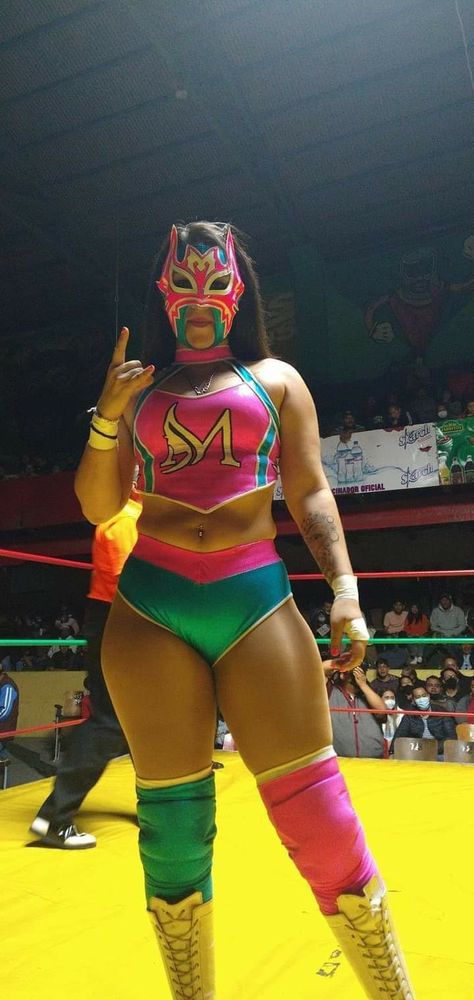 Womens Wrestler Costume, Lucha Libre Costume Women, Luchadora Costume, 80s Wrestlers Costume, Female Wrestling Outfits, Female Wrestlers Costume, Wwe Wrestlers Costumes, Female Luchador, Latina Costumes