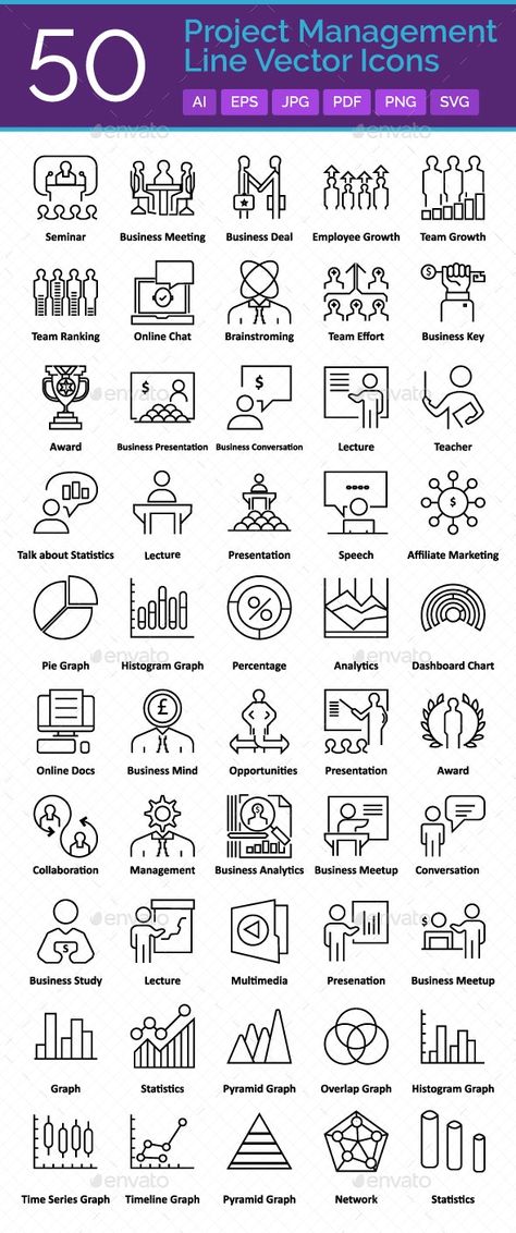 50 Project Management Vector Icons Set by ranksol | GraphicRiver Pie Graph, Management Logo, Icon Sets, Program Management, Best Icons, Team Effort, Apa Aja, Icon Set Vector, Business Presentation