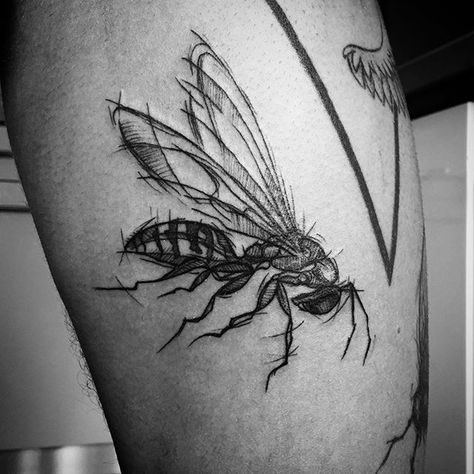 Insect Tattoo Ideas, Plain Bad Heroines, Wasp Tattoo, Negative Tattoo, Centipede Tattoo, Bison Tattoo, Slavic Tattoo, Ant Tattoo, Polish Tattoos