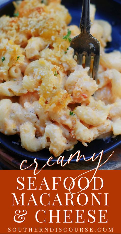 Shrimp And Cheese Recipes, Easy Crab Mac And Cheese, Seafood Mac And Cheese Crab Meat, Mac And Cheese Recipe Seafood, Crab Mac N Cheese Recipe, Baked Crab Mac And Cheese, Seafood Mac And Cheese Recipe Shrimp And Crab, Side Dishes To Go With Seafood, Crab Macaroni And Cheese