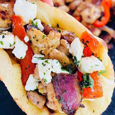 Blackstone Greek Chicken Tacos - Cooks Well With Others How To Make Quesadillas, Blackstone Recipes, How To Make Taco, Flat Top Grill, Steak Bites, Eating Plan, Greek Chicken, Fusion Food, Healthy Sides