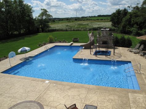 Custom L Shaped Pool designed by Aqua Pools and Built in Orland Park, IL L Shaped Pool, Swimming Pool Kits, Living Pool, Children Swimming Pool, Pool Kits, Pool Shapes, Swimming Pool House, Swimming Pools Inground, Inground Pool