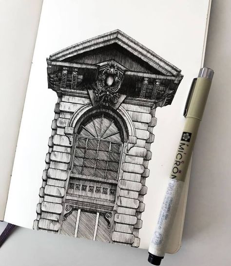 Warsaw, Poland 3. Architectural Detailing in Ink Drawings. Click the image, for more art from Mariusz Uryszek. Shading Painting Art, Rapid Art, Micron Pen Art, Architectural Detailing, Fast Drawing, Ink Pen Art, Architecture Drawing Sketchbooks, Pen Art Work, Architecture Drawing Plan