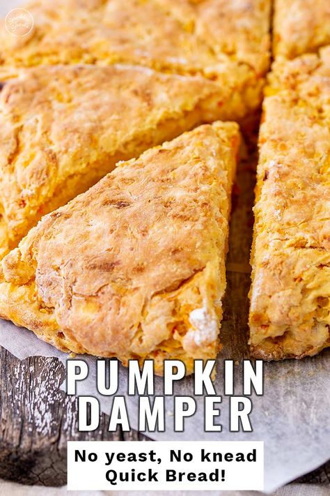 Learn how to make Aussie damper with this easy recipe that can be adapted to include what you have at home! This is a no yeast, no-knead bread that can be easily made in a mixing bowl. It is great when you want a quick bread with your dinner. This is flavored with fresh pumpkin and feta, but there are lots of changes you can make to use what you have. Damper Bread Recipe, Damper Bread, Savory Quick Bread, Damper Recipe, Pumpkin And Feta, Fresh Pumpkin Recipes, Healthy Decisions, Sprouts Recipes, 23 Summer