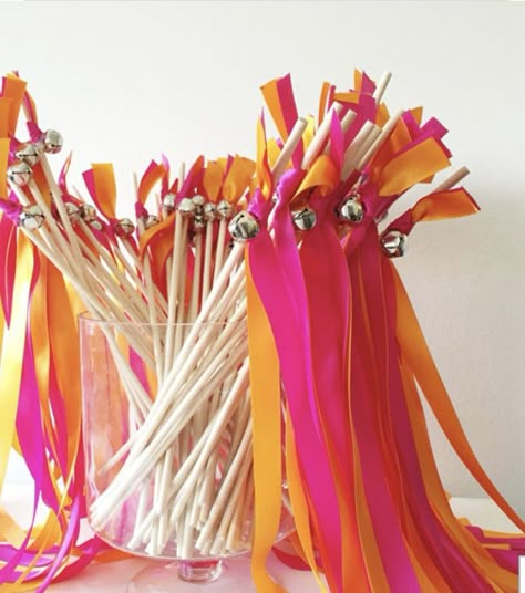 Wedding Wands With Bells, Cuban Wedding, Orange And Pink Wedding, Wedding Wands, Ribbon Wands, Wedding Exit, Wedding Send Off, Top Wedding Trends, Fiesta Wedding