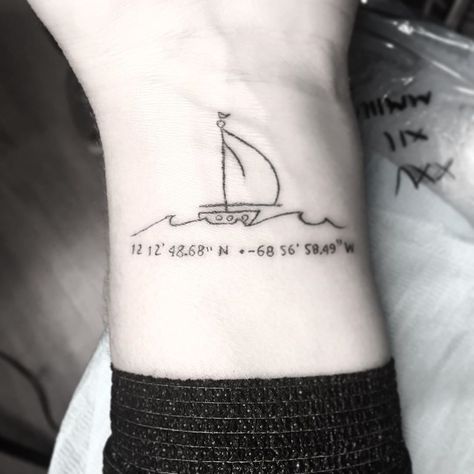 Gps Coordinates Tattoo, Coordinate Tattoo Ideas, Sailing Tattoo, Coordinates Tattoo, Best Tattoo Ideas, Just Ink, Different Tattoos, Black Ink Tattoos, Mom Tattoos