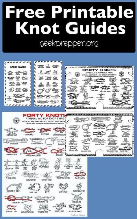 FREE Printable Handy Knot Guides - Homeschool Giveaways Scout Knots, Simpul Dasi, Knot Guide, Camping Knots, Survival Clothing, Survival Knots, Knots Guide, Printing Practice, Knot Tying