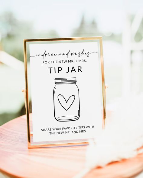 Wedding Advice Tip Jar Sign Advice and Wishes for the Bride and Groom Bridal Shower Game Bridal Shower Sign Editable Template A1 - Etsy Australia Parenting Tip Jar, Jar Template, Minimalist Parenting, Wishes For The Bride, Shower Tips, Baby Shower Advice Cards, Fun Bridal Shower Games, Baby Shower Advice, Parents To Be