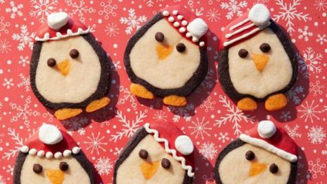 Get Penguin Slice-and-Bake Cookies Recipe from Food Network Penguin Cookies, Black Food Coloring, Baking Recipes Cookies, Black Food, Sugar Cookie Dough, Bake Cookies, Gel Food Coloring, White Candy, Orange Recipes