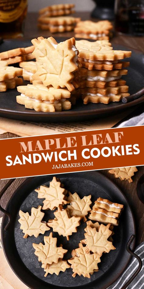 Maple Themed Party, Maple Leaf Sandwich Cookies, Maple Sandwich Cookies Recipe, Maple Extract Cookies, Maple Cream Filled Cookies, Maple Sandwich Cookies, Vegan Maple Cookies, Maple Christmas Cookies, Maple Cream Cookies