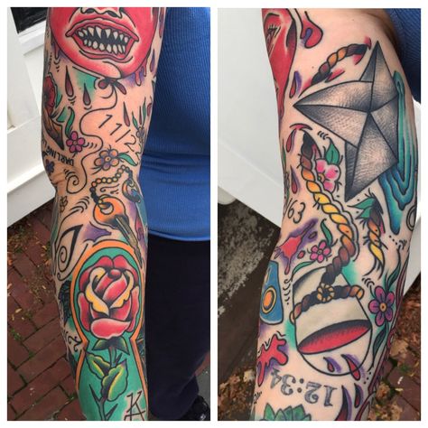 Stephen King sleeve. Carrie. It. Dark Tower. The Shining. 11/22/63. Stephen King Tattoo Sleeve, Carrie Tattoo Stephen King, Stephen King Tattoos, 11 22 63, King Tattoo, Tattoo Thoughts, King Tattoos, Leg Sleeves, The Shining