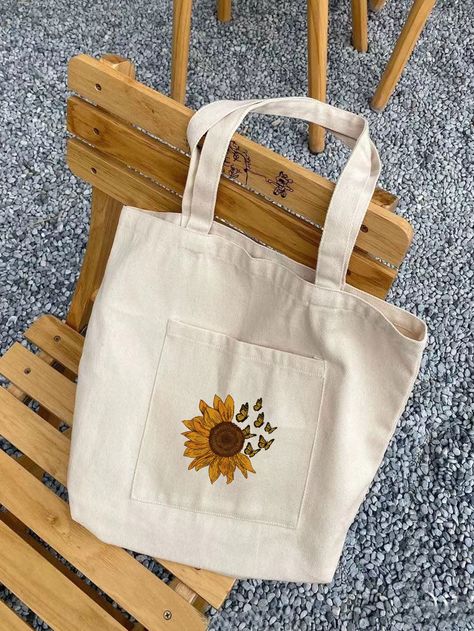 Sunflower & Letter Graphic Shopper Bag