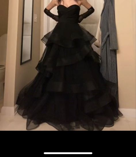 Black Layered Prom Dress, Black Poofy Prom Dress, Puffy Black Dress, Black Prom Dress Poofy, Black Ruffle Prom Dress, Black Prom Dress Ruffles, Black Puffy Dress Aesthetic, Black Puffy Dress, Black Ruffled Dresses For Prom Season