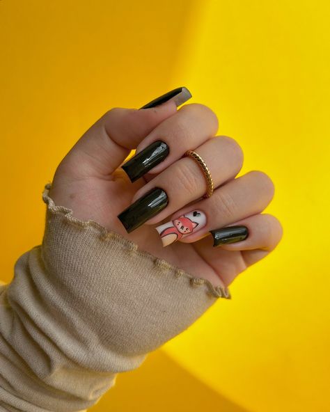 Foxy nail design 🦊🖤 #dianailtech #fox #foxynails #blacknails Black Nails, Nail Tech, Nail Design, Nail Designs, Fox, Nails, Design